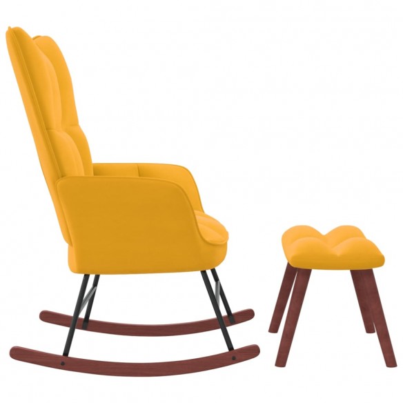 Chaise à bascule avec repose-pied Jaune moutarde Velours Chaise à bascule avec repose-pied Jaune moutarde Velours