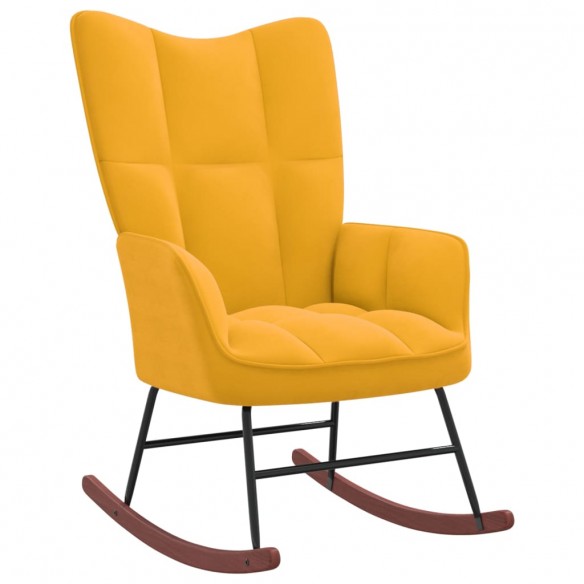 Chaise à bascule avec repose-pied Jaune moutarde Velours Chaise à bascule avec repose-pied Jaune moutarde Velours