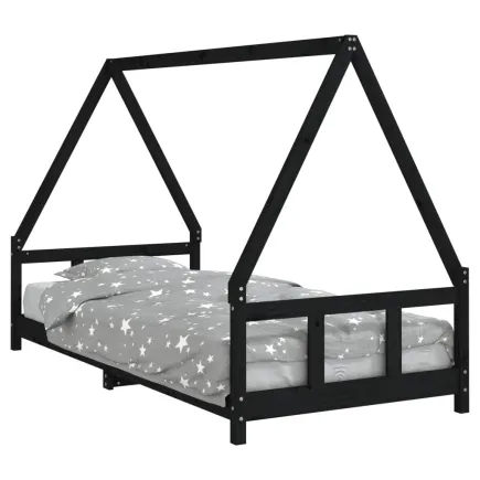 Lit pour enfants noir 90x200 cm bois de pin massif 2