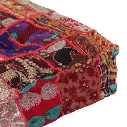 Pouf carré en coton fait à la main 50 x 50 x 12 cm Rouge 2