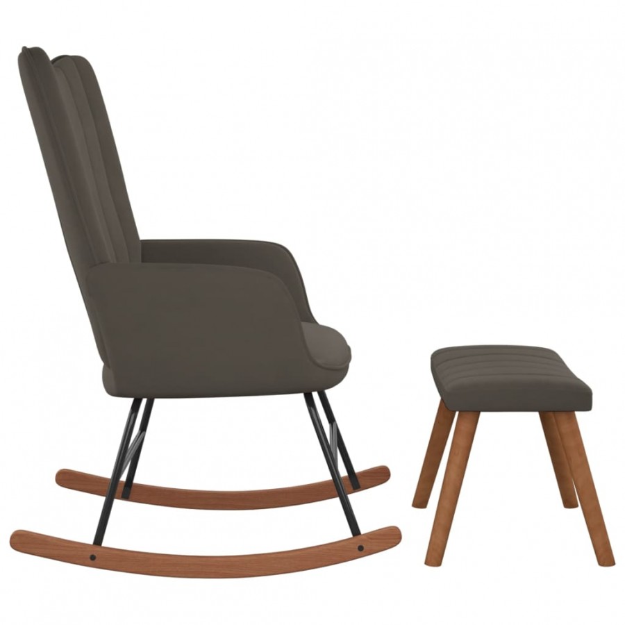 Chaise à bascule avec repose-pied Gris foncé Velours