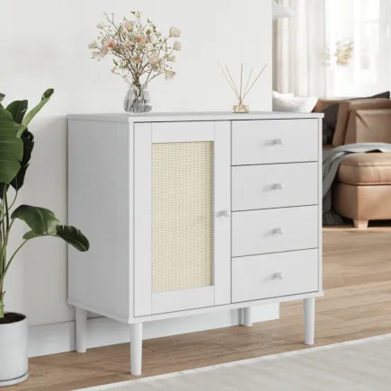 Buffet SENJA aspect rotin blanc 80x40x80 cm bois massif de pin 2