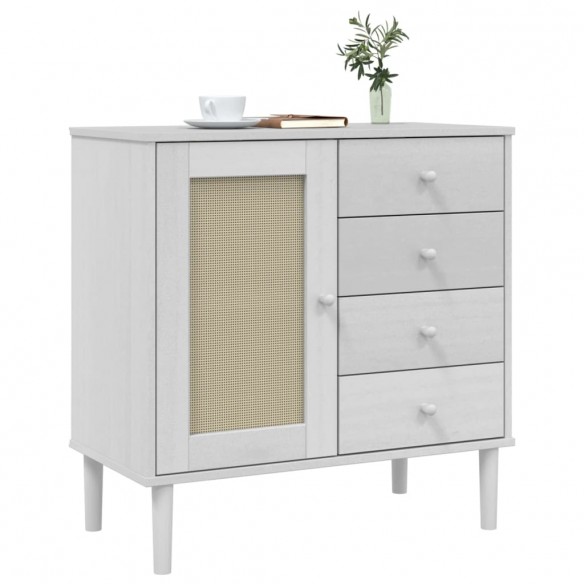 Buffet SENJA aspect rotin blanc 80x40x80 cm bois massif de pin Buffet SENJA aspect rotin blanc 80x40x80 cm bois massif de pin
