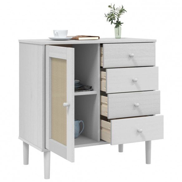 Buffet SENJA aspect rotin blanc 80x40x80 cm bois massif de pin Buffet SENJA aspect rotin blanc 80x40x80 cm bois massif de pin