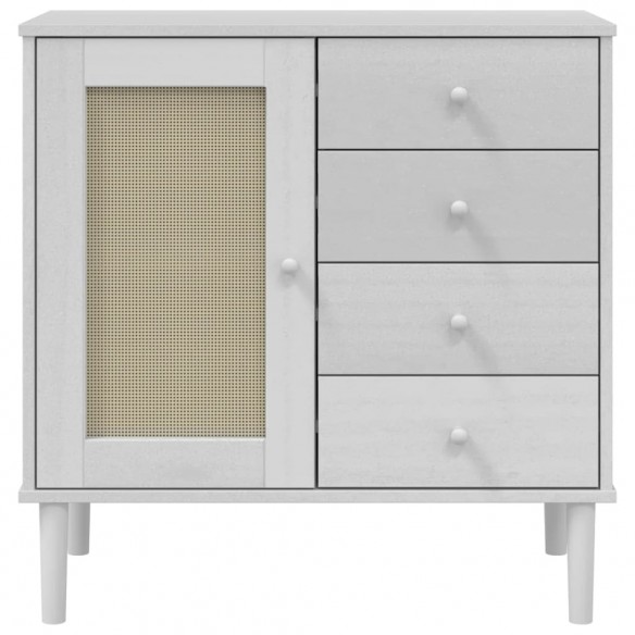 Buffet SENJA aspect rotin blanc 80x40x80 cm bois massif de pin Buffet SENJA aspect rotin blanc 80x40x80 cm bois massif de pin