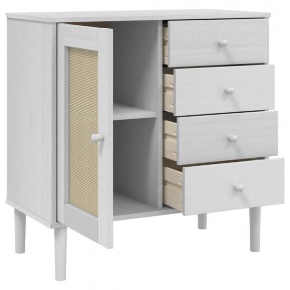 Buffet SENJA aspect rotin blanc 80x40x80 cm bois massif de pin Buffet SENJA aspect rotin blanc 80x40x80 cm bois massif de pin