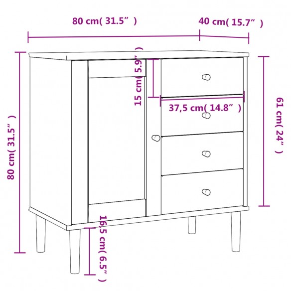 Buffet SENJA aspect rotin blanc 80x40x80 cm bois massif de pin Buffet SENJA aspect rotin blanc 80x40x80 cm bois massif de pin