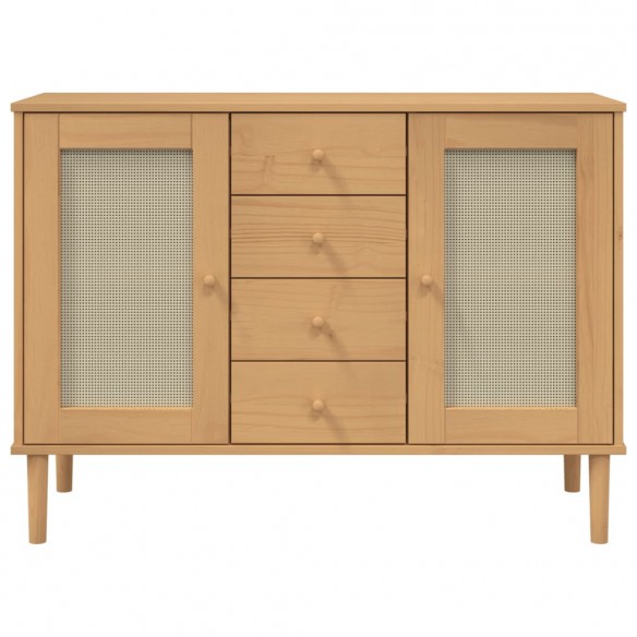 Buffet SENJA aspect rotin marron 112x40x80cm bois massif de pin Buffet SENJA aspect rotin marron 112x40x80cm bois massif de pin