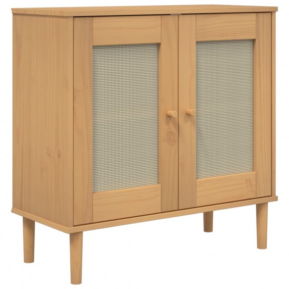 Buffet SENJA aspect rotin marron 80x35x80 cm bois massif de pin Buffet SENJA aspect rotin marron 80x35x80 cm bois massif de pin
