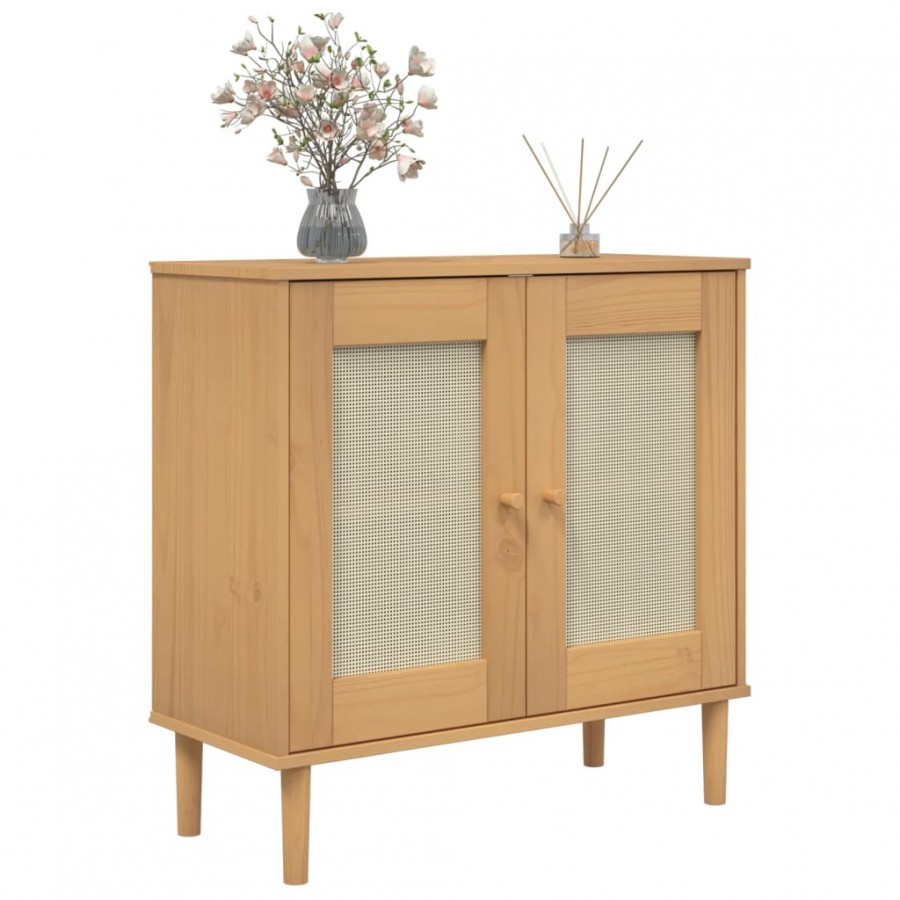 Buffet SENJA aspect rotin marron 80x35x80 cm bois massif de pin