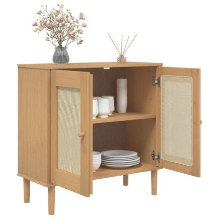 Buffet SENJA aspect rotin marron 80x35x80 cm bois massif de pin 2
