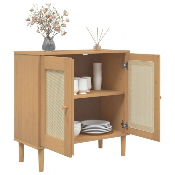 Buffet SENJA aspect rotin marron 80x35x80 cm bois massif de pin Buffet SENJA aspect rotin marron 80x35x80 cm bois massif de pin