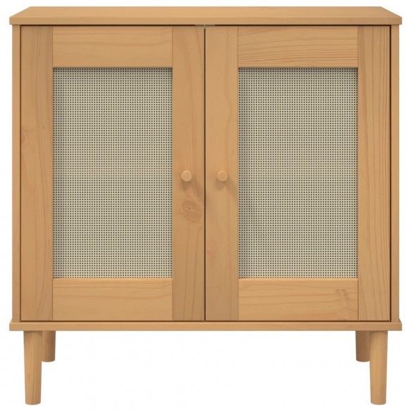 Buffet SENJA aspect rotin marron 80x35x80 cm bois massif de pin Buffet SENJA aspect rotin marron 80x35x80 cm bois massif de pin
