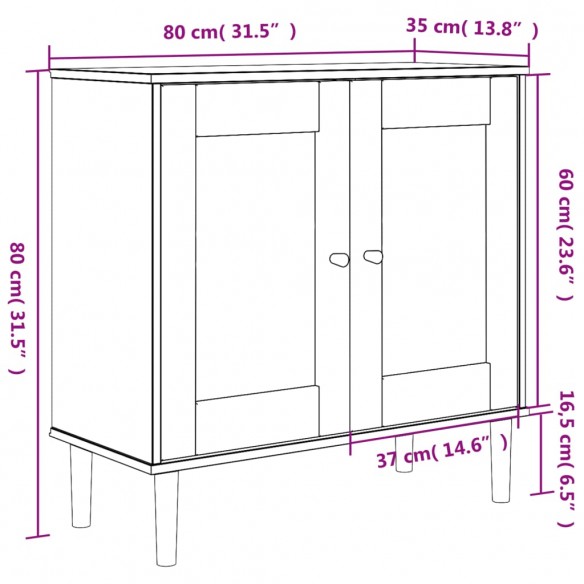 Buffet SENJA aspect rotin marron 80x35x80 cm bois massif de pin