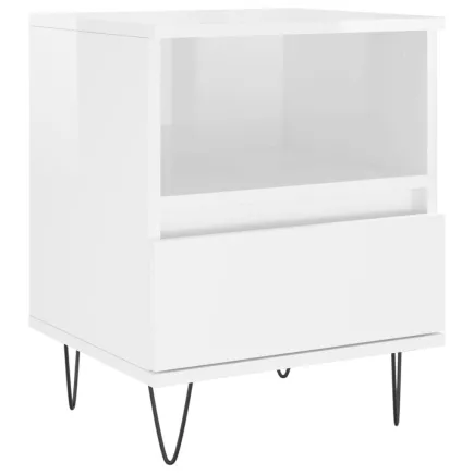 Table de chevet Blanc brillant 40x35x50 cm Bois d’ingénierie 2