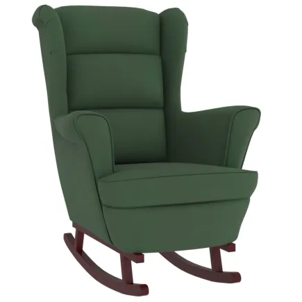Fauteuil à bascule et pieds en bois d'hévéa Vert foncé Velours 2