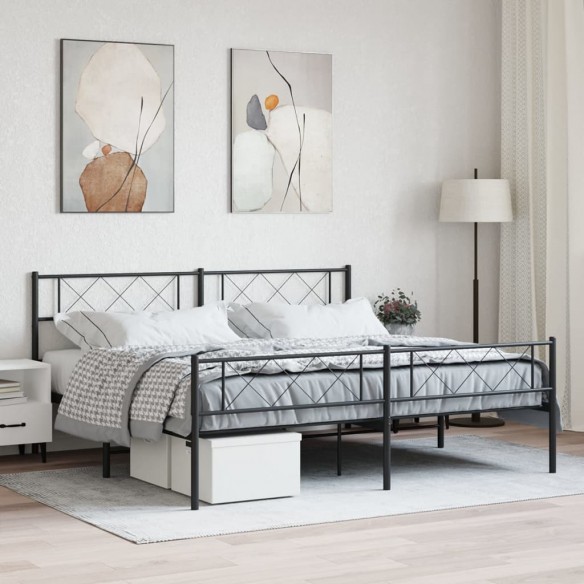 Lit métal avec tête de lit/pied de lit noir 183x213 cm