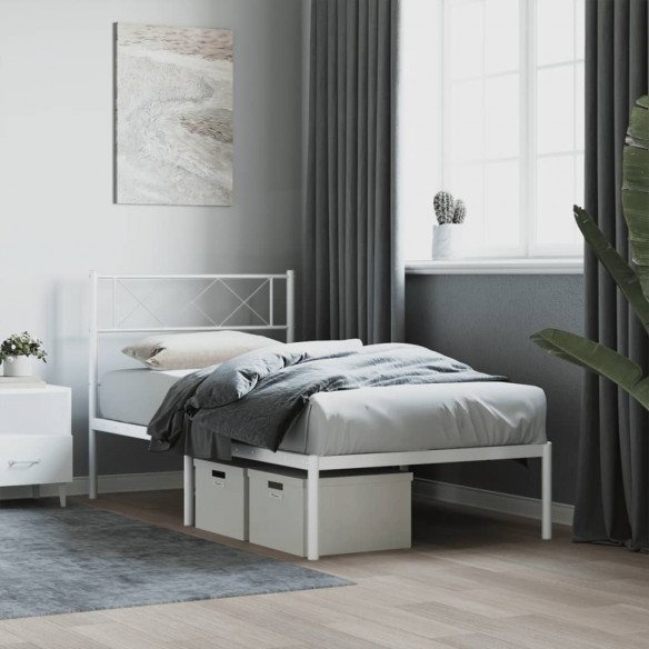 Lit métal avec tête de lit blanc 75x190 cm