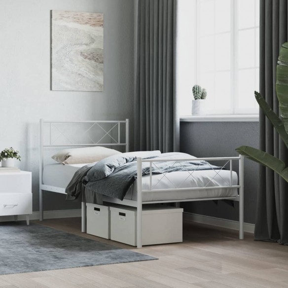 Lit métal avec tête de lit/pied de lit blanc 107x203cm