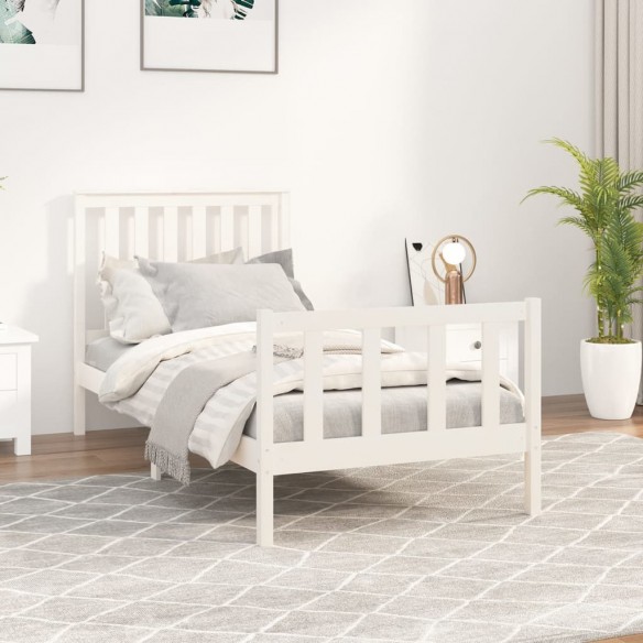 Lit et tête de lit blanc 100x200 cm bois de pin massif
