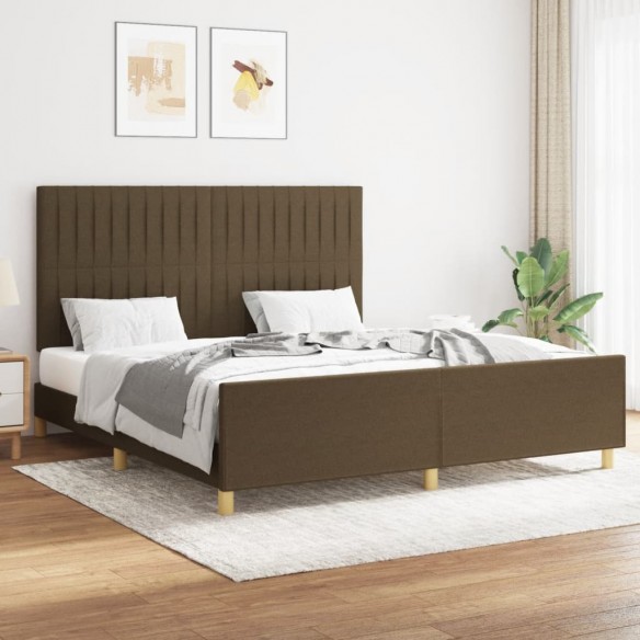 Lit avec tête de lit Marron foncé 160x200 cm Tissu
