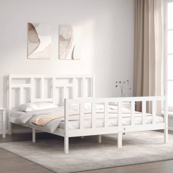 Lit avec tête de lit blanc King Size bois massif