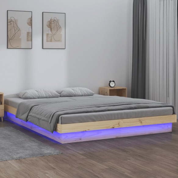 Lit à LED 135x190 cm double bois massif