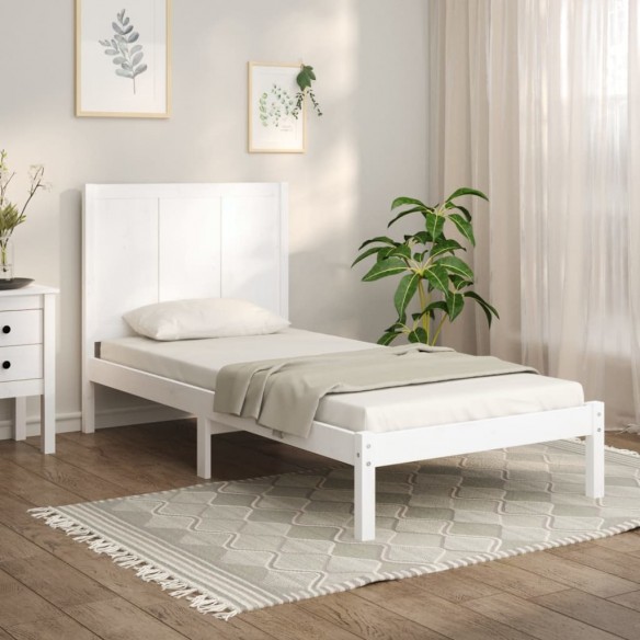 Lit Blanc Bois de pin massif 75x190 cm Petit simple