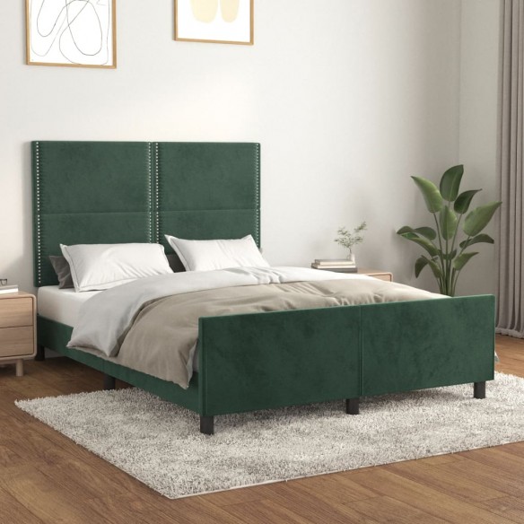 Lit avec tête de lit Vert foncé 140x190 cm Velours