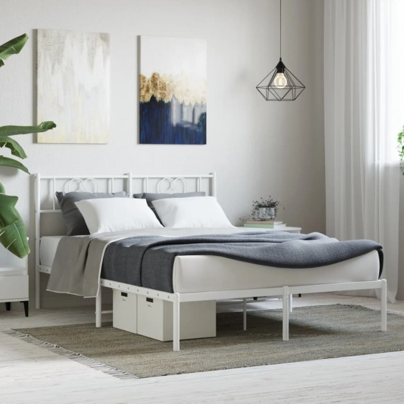 Lit métal avec tête de lit blanc 135x190 cm