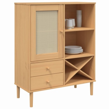 Buffet SENJA aspect rotin marron 90x40x112cm bois massif de pin 2