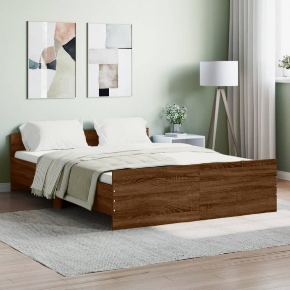 Lit tête de lit et pied de lit chêne marron 135x190 cm