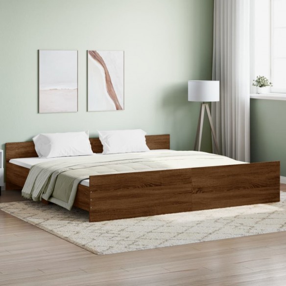Lit tête de lit et pied de lit chêne marron 180x200 cm