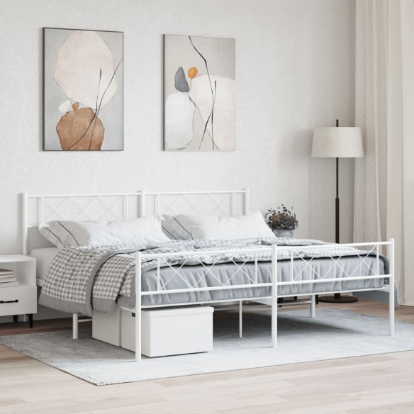 Lit métal avec tête de lit/pied de lit blanc 183x213cm