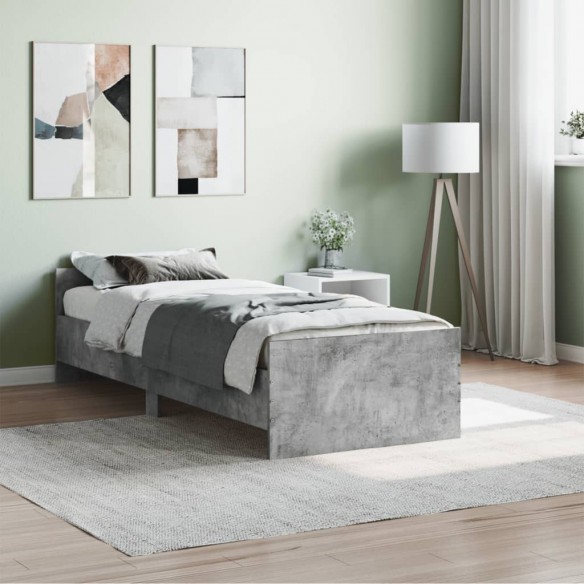 Lit gris béton 75x190cm petit simple bois d'ingénierie