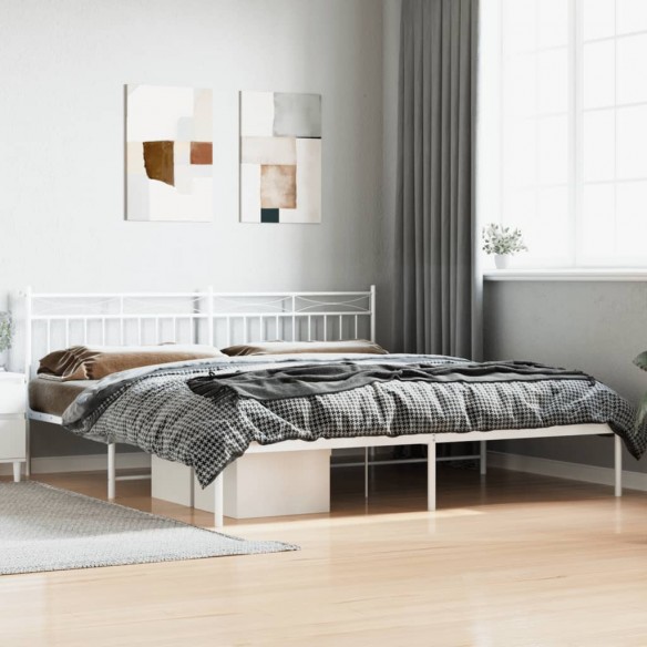 Lit métal avec tête de lit blanc 193x203 cm