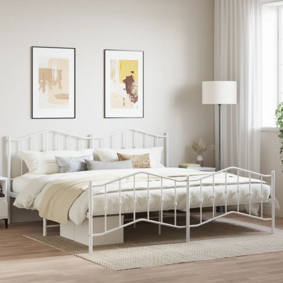 Lit métal avec tête de lit/pied de lit blanc 200x200cm