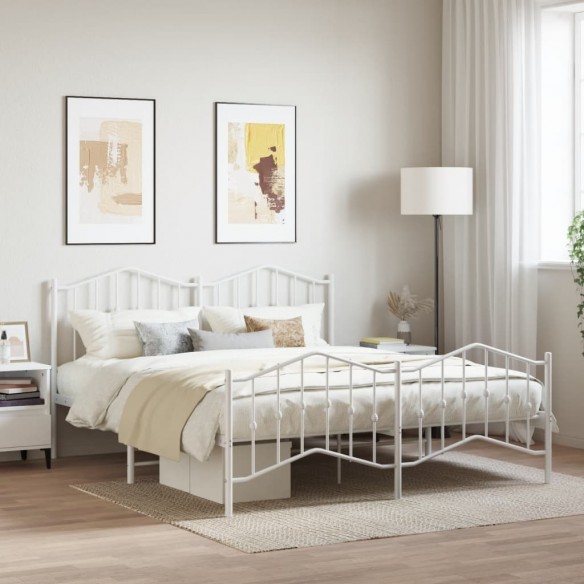 Lit métal avec tête de lit/pied de lit blanc 183x213cm