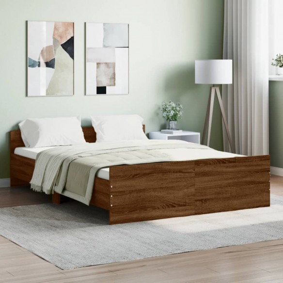 Lit tête de lit et pied de lit chêne marron 140x190 cm