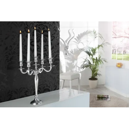 Chandelier style broque 5 branches en aluminium argenté