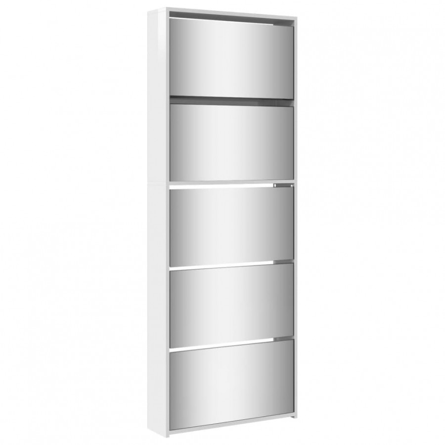 Armoire chaussures miroir 5niveaux blanc brillant 63x17x169,5cm