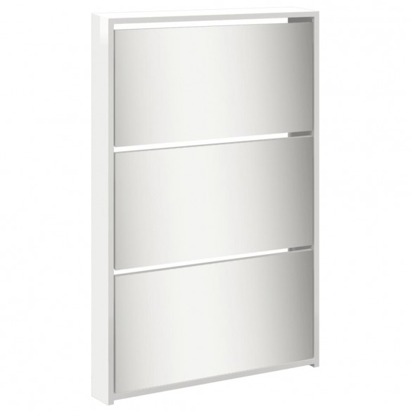 Armoire chaussures miroir 5niveaux blanc brillant 63x17x169,5cm