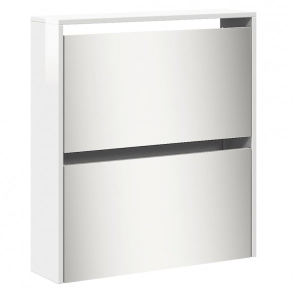 Armoire chaussures miroir 5niveaux blanc brillant 63x17x169,5cm