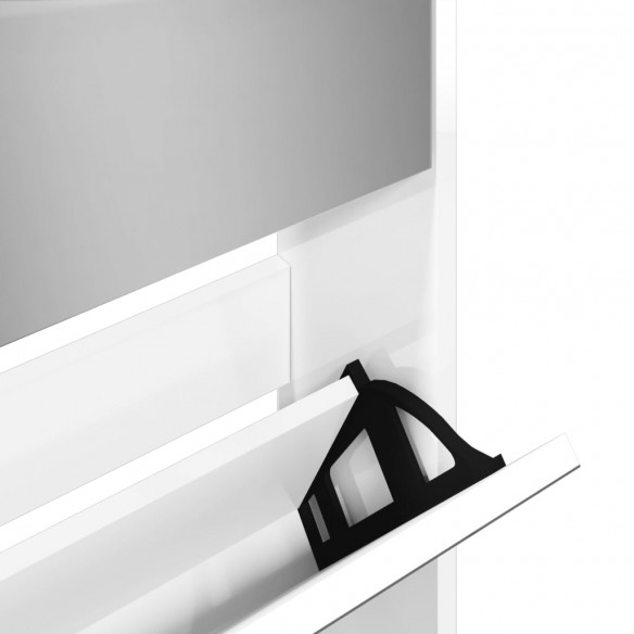 Armoire chaussures miroir 5niveaux blanc brillant 63x17x169,5cm