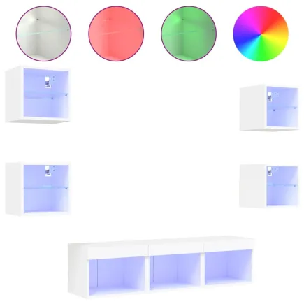 Unités murales TV avec LED 7 pcs blanc bois d'ingénierie 2