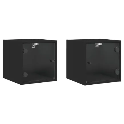 Tables de chevet avec portes en verre 2 pcs noir 35x37x35 cm 2