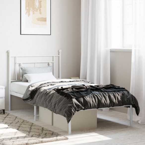 Lit métal avec tête de lit blanc 90x190 cm