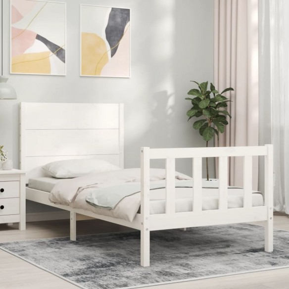Lit et tête de lit blanc 100x200 cm bois massif
