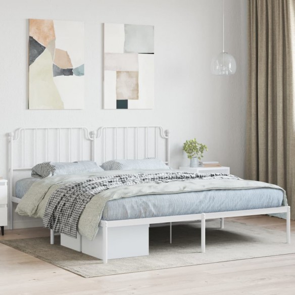 Lit métal avec tête de lit blanc 160x200 cm
