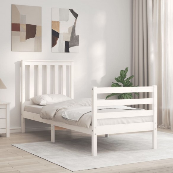 Lit avec tête de lit blanc petit simple bois massif